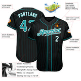 Custom Black Aqua Pinstripe Teal-White Authentic Baseball Jersey