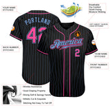 Custom Black Light Blue Pinstripe Pink-Light Blue Authentic Baseball Jersey