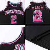 Custom Black Light Blue-Pink Authentic Throwback Basketball Jersey