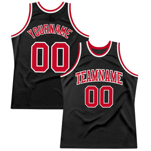 Custom Black Red-White Authentic Throwback Basketball Jersey