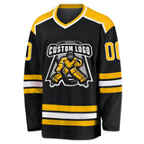 Custom Black Gold-White Hockey Jersey