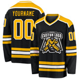 Custom Black Gold-White Hockey Jersey