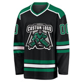 Custom Black Kelly Green-White Hockey Jersey