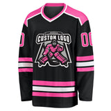 Custom Black Pink-White Hockey Jersey