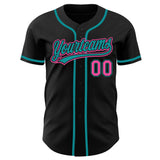 Custom Black Pink-Teal Authentic Baseball Jersey