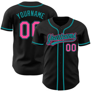 Custom Black Pink-Teal Authentic Baseball Jersey