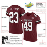 Custom Burgundy White-Black Mesh Authentic Football Jersey