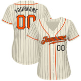 Custom Cream Black Pinstripe Orange-Black Authentic Baseball Jersey