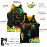 Custom Graffiti Pattern Black-Gold 3D Authentic Basketball Jersey