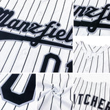 Custom White Black Pinstripe Black-Gray Authentic Baseball Jersey