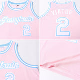 Custom Light Pink White-Light Blue Authentic Throwback Basketball Jersey