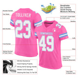 Custom Pink White-Light Blue Mesh Authentic Football Jersey