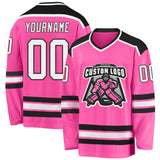 Custom Pink White-Black Hockey Jersey