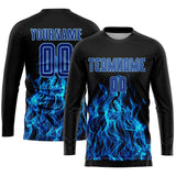 Custom Black Royal-Light Blue Flame Sublimation Soccer Uniform Jersey