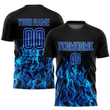 Custom Black Royal-Light Blue Flame Sublimation Soccer Uniform Jersey