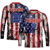 Custom White Royal-Red American Flag Fashion Sublimation Soccer Uniform Jersey