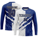 Custom Graffiti Pattern Royal White-Old Gold Sublimation Soccer Uniform Jersey