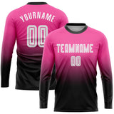 Custom Pink White-Black Sublimation Long Sleeve Fade Fashion Soccer Uniform Jersey