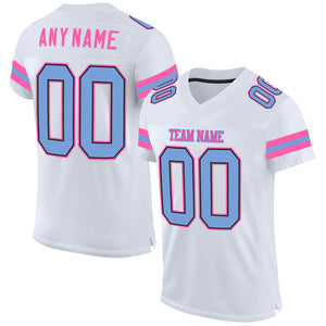 Custom White Light Blue-Pink Mesh Authentic Football Jersey