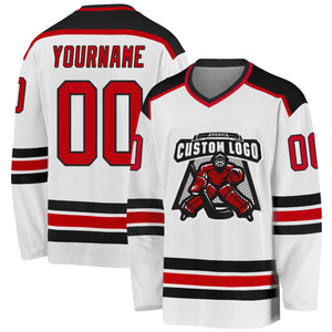 Custom White Red-Black Hockey Jersey