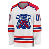 Custom White Royal-Red Hockey Jersey