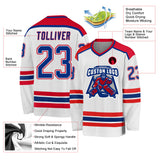 Custom White Royal-Red Hockey Jersey