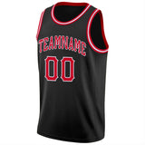 Custom Black Red-White Round Neck Rib-Knit Basketball Jersey