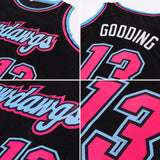 Custom Black Pink-Light Blue Authentic Throwback Basketball Jersey