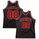 Custom Black Red Pinstripe Red-White Authentic Basketball Jersey