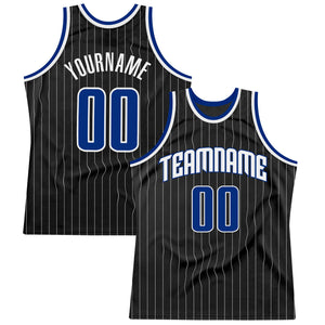 Custom Black White Pinstripe Royal-White Authentic Basketball Jersey