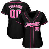 Custom Black Pink-White Authentic Baseball Jersey