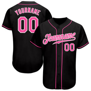 Custom Black Pink-White Authentic Baseball Jersey