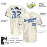 Custom Cream Navy Pinstripe Light Blue-Navy Authentic Baseball Jersey