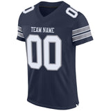 Custom Navy White-Light Gray Mesh Authentic Football Jersey