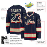 Custom Navy Vintage USA Flag-Cream Hockey Jersey