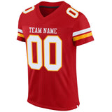 Custom Red White-Gold Mesh Authentic Football Jersey