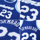 Custom Royal White-Light Blue Round Neck Rib-Knit Basketball Jersey