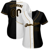 Custom White-Black Old Gold Authentic Split Fashion Baseball Jersey