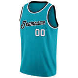 Custom Teal White-Black Round Neck Rib-Knit Basketball Jersey