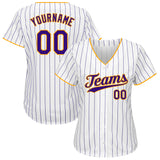 Custom White Purple Pinstripe Purple-Gold Authentic Baseball Jersey