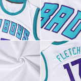 Custom White Purple-Gray Authentic Throwback Basketball Jersey